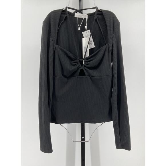 Jonathan Simkhai 'Merritt' Black Spandex Long Sleeve Top Size M - NWT - Picture 2 of 5